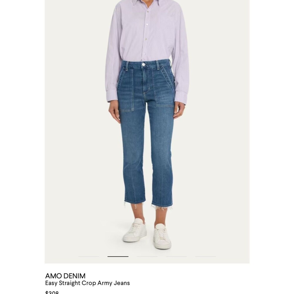 $308 AMO 29 Easy Straight Crop Army Jeans